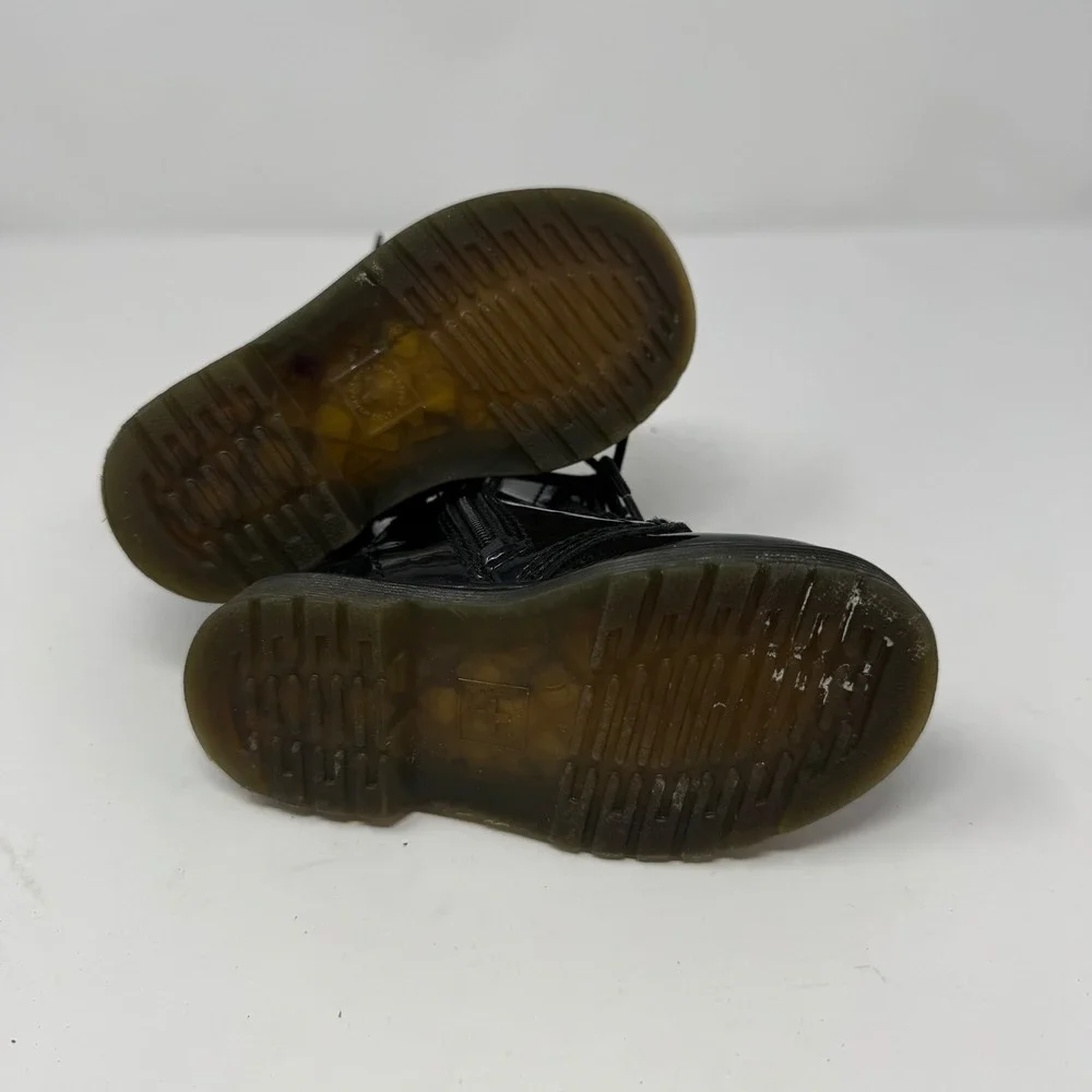 Kids Dr Martens 1460 T Black Patent Leather Combat Boots Side Zip‎ Size 8 US
